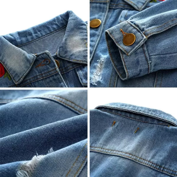 IDOPIP Toddler Kid Baby Boys Girls Denim Jacket Long Sleeve Button Down Jeans Coat Cowboy Overcoat Hoodie Casual OutwearBlue Rose 01
