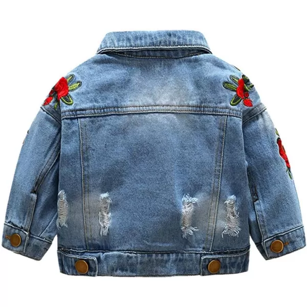 IDOPIP Toddler Kid Baby Boys Girls Denim Jacket Long Sleeve Button Down Jeans Coat Cowboy Overcoat Hoodie Casual OutwearBlue Rose 01