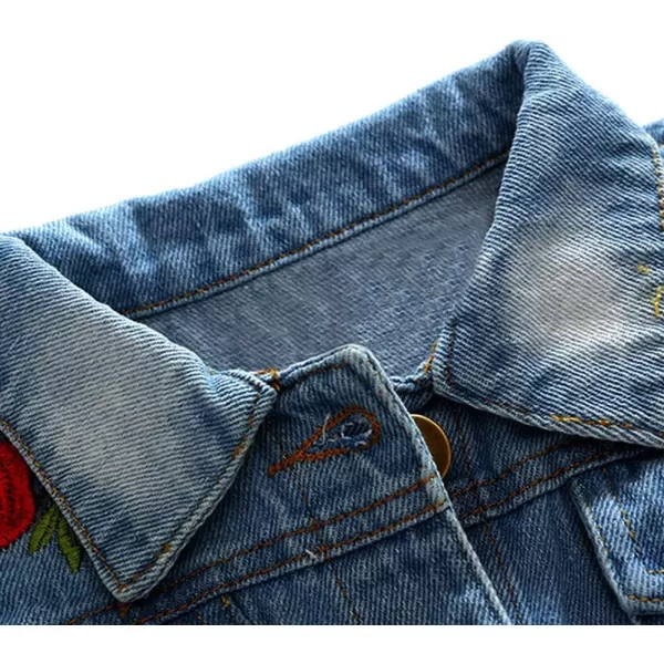 IDOPIP Toddler Kid Baby Boys Girls Denim Jacket Long Sleeve Button Down Jeans Coat Cowboy Overcoat Hoodie Casual OutwearBlue Rose 01