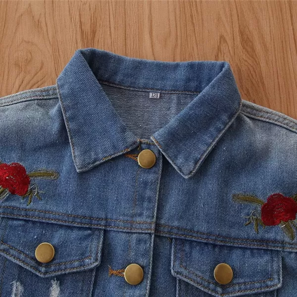 IDOPIP Toddler Kid Baby Boys Girls Denim Jacket Long Sleeve Button Down Jeans Coat Cowboy Overcoat Hoodie Casual OutwearBlue Rose 02