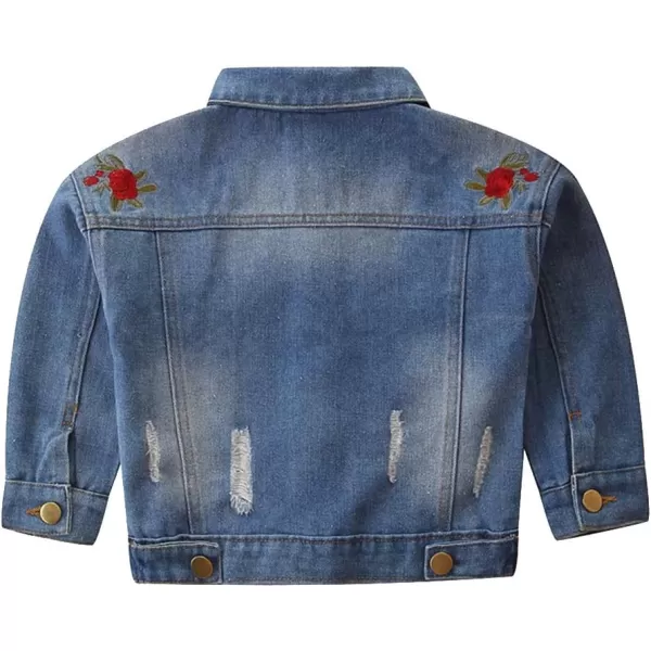 IDOPIP Toddler Kid Baby Boys Girls Denim Jacket Long Sleeve Button Down Jeans Coat Cowboy Overcoat Hoodie Casual OutwearBlue Rose 02