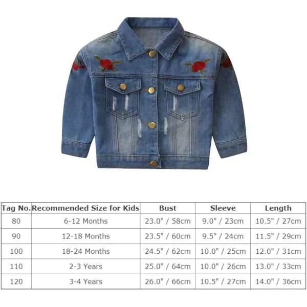 IDOPIP Toddler Kid Baby Boys Girls Denim Jacket Long Sleeve Button Down Jeans Coat Cowboy Overcoat Hoodie Casual OutwearBlue Rose 02