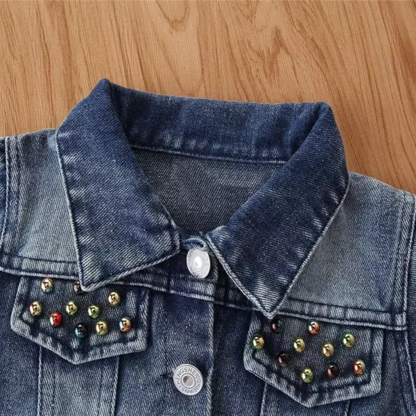 IDOPIP Toddler Kid Baby Boys Girls Denim Jacket Long Sleeve Button Down Jeans Coat Cowboy Overcoat Hoodie Casual OutwearBlue Sequin Heart