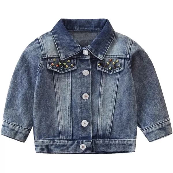 IDOPIP Toddler Kid Baby Boys Girls Denim Jacket Long Sleeve Button Down Jeans Coat Cowboy Overcoat Hoodie Casual OutwearBlue Sequin Heart