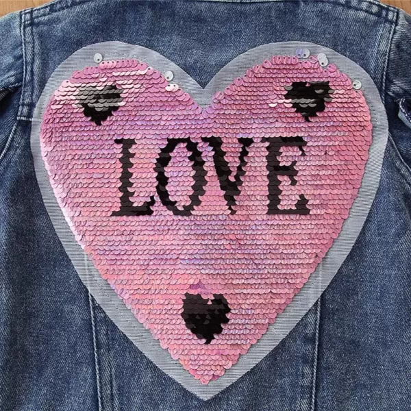 IDOPIP Toddler Kid Baby Boys Girls Denim Jacket Long Sleeve Button Down Jeans Coat Cowboy Overcoat Hoodie Casual OutwearBlue Sequin Heart