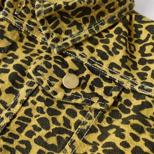 IDOPIP Toddler Kid Baby Boys Girls Denim Jacket Long Sleeve Button Down Jeans Coat Cowboy Overcoat Hoodie Casual OutwearGold Leopard