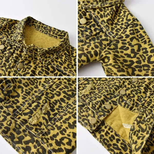 IDOPIP Toddler Kid Baby Boys Girls Denim Jacket Long Sleeve Button Down Jeans Coat Cowboy Overcoat Hoodie Casual OutwearGold Leopard