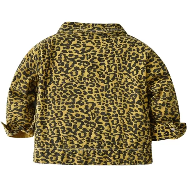 IDOPIP Toddler Kid Baby Boys Girls Denim Jacket Long Sleeve Button Down Jeans Coat Cowboy Overcoat Hoodie Casual OutwearGold Leopard