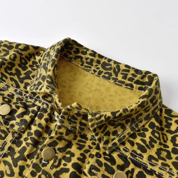 IDOPIP Toddler Kid Baby Boys Girls Denim Jacket Long Sleeve Button Down Jeans Coat Cowboy Overcoat Hoodie Casual OutwearGold Leopard