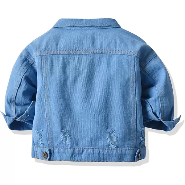 IDOPIP Toddler Kid Baby Boys Girls Denim Jacket Long Sleeve Button Down Jeans Coat Cowboy Overcoat Hoodie Casual OutwearLight Blue