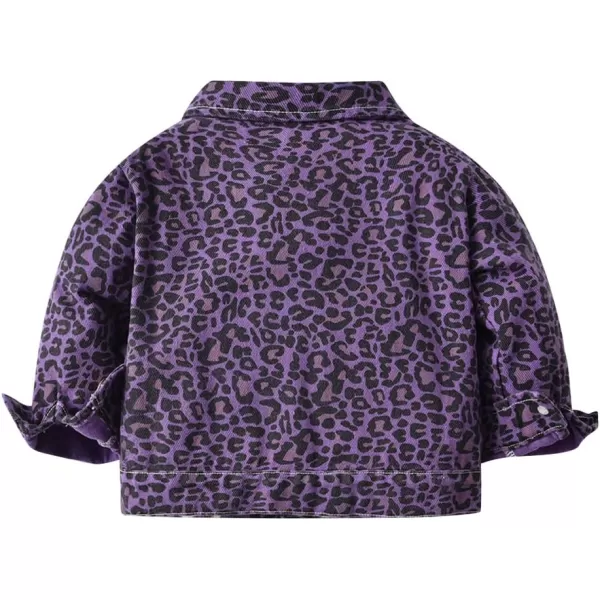 IDOPIP Toddler Kid Baby Boys Girls Denim Jacket Long Sleeve Button Down Jeans Coat Cowboy Overcoat Hoodie Casual OutwearPurple Leopard