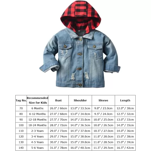 IDOPIP Toddler Kid Baby Boys Girls Denim Jacket Long Sleeve Button Down Jeans Coat Cowboy Overcoat Hoodie Casual OutwearRed Buffalo Plaid