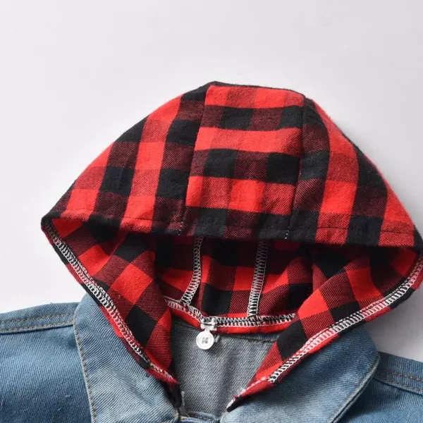 IDOPIP Toddler Kid Baby Boys Girls Denim Jacket Long Sleeve Button Down Jeans Coat Cowboy Overcoat Hoodie Casual OutwearRed Buffalo Plaid