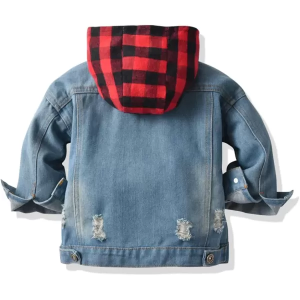 IDOPIP Toddler Kid Baby Boys Girls Denim Jacket Long Sleeve Button Down Jeans Coat Cowboy Overcoat Hoodie Casual OutwearRed Buffalo Plaid