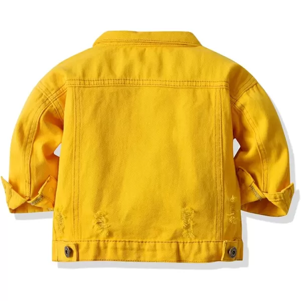 IDOPIP Toddler Kid Baby Boys Girls Denim Jacket Long Sleeve Button Down Jeans Coat Cowboy Overcoat Hoodie Casual OutwearYellow