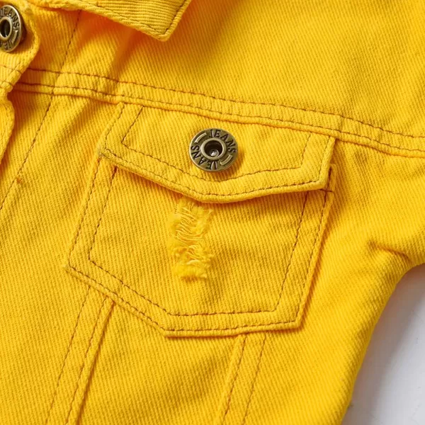 IDOPIP Toddler Kid Baby Boys Girls Denim Jacket Long Sleeve Button Down Jeans Coat Cowboy Overcoat Hoodie Casual OutwearYellow