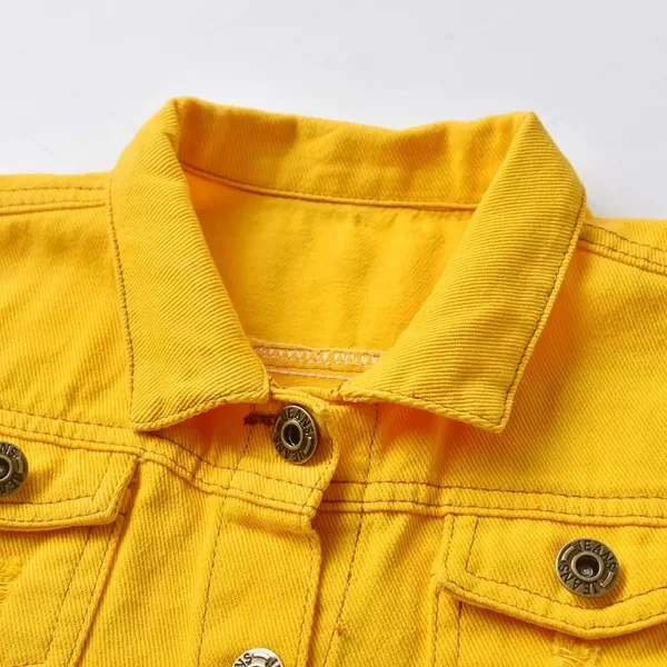 IDOPIP Toddler Kid Baby Boys Girls Denim Jacket Long Sleeve Button Down Jeans Coat Cowboy Overcoat Hoodie Casual OutwearYellow