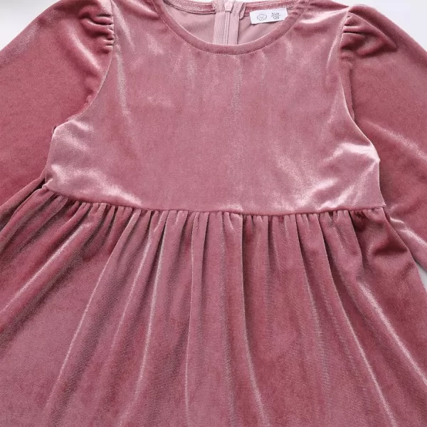 IDOPIP Toddler Kid Girls Velvet Dress Princess Pageant Birthday Christmas Party Dress Casual Long Sleeve Winter Fall ClothesDusty Pink