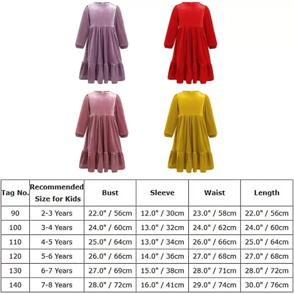 IDOPIP Toddler Kid Girls Velvet Dress Princess Pageant Birthday Christmas Party Dress Casual Long Sleeve Winter Fall ClothesDusty Pink