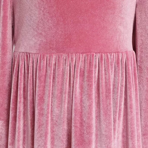 IDOPIP Toddler Kid Girls Velvet Dress Princess Pageant Birthday Christmas Party Dress Casual Long Sleeve Winter Fall ClothesPink