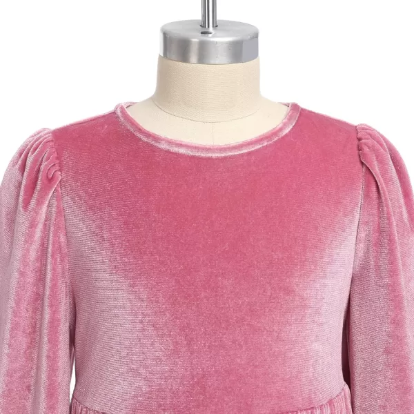 IDOPIP Toddler Kid Girls Velvet Dress Princess Pageant Birthday Christmas Party Dress Casual Long Sleeve Winter Fall ClothesPink