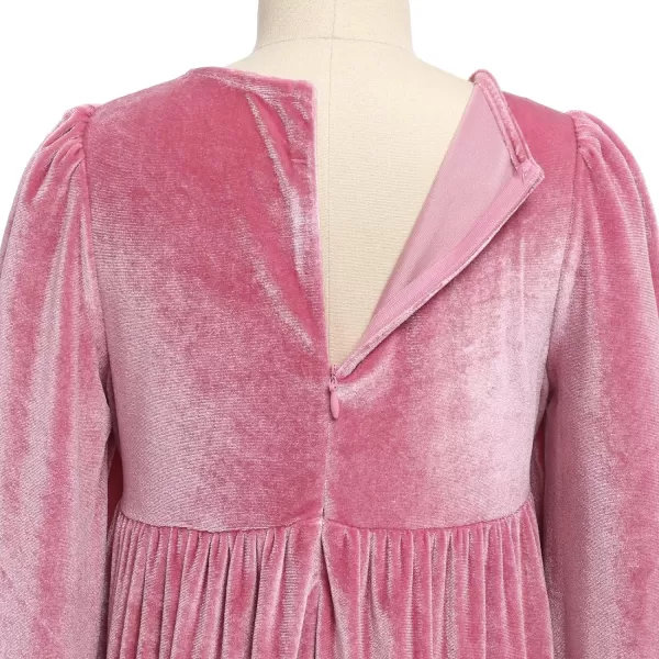 IDOPIP Toddler Kid Girls Velvet Dress Princess Pageant Birthday Christmas Party Dress Casual Long Sleeve Winter Fall ClothesPink