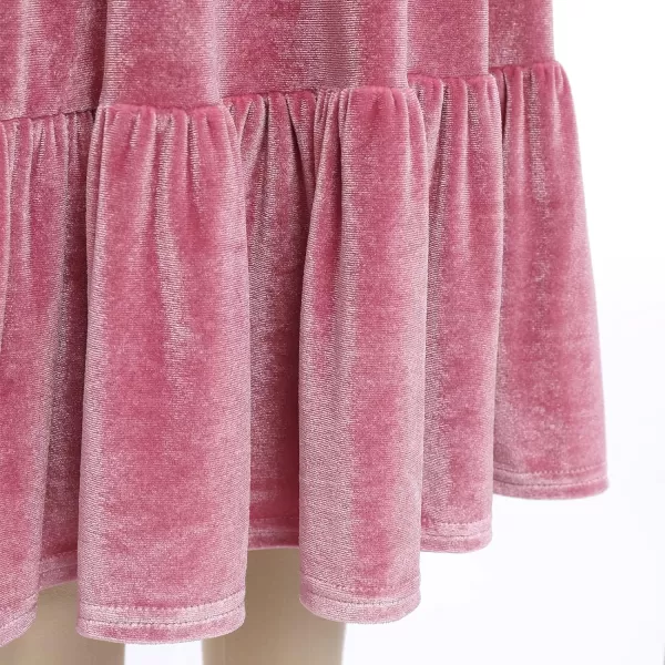 IDOPIP Toddler Kid Girls Velvet Dress Princess Pageant Birthday Christmas Party Dress Casual Long Sleeve Winter Fall ClothesPink