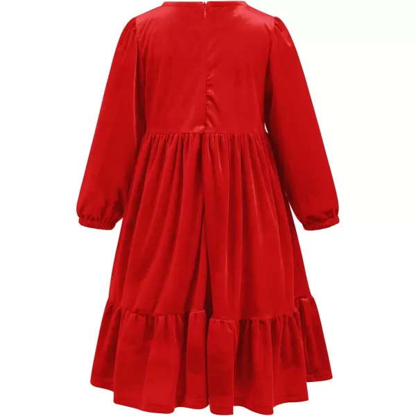 IDOPIP Toddler Kid Girls Velvet Dress Princess Pageant Birthday Christmas Party Dress Casual Long Sleeve Winter Fall ClothesRed  Ruffle