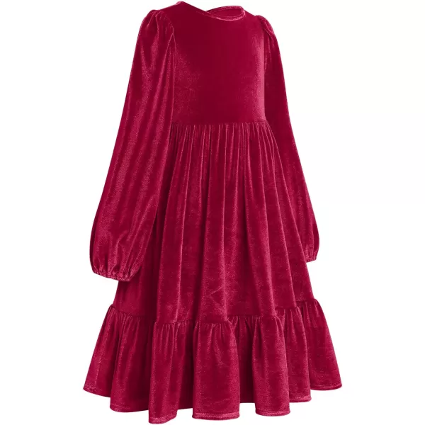 IDOPIP Toddler Kid Girls Velvet Dress Princess Pageant Birthday Christmas Party Dress Casual Long Sleeve Winter Fall ClothesRed