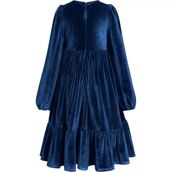 IDOPIP Toddler Kid Girls Velvet Dress Princess Pageant Birthday Christmas Party Dress Casual Long Sleeve Winter Fall ClothesRoyal Blue