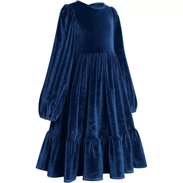 IDOPIP Toddler Kid Girls Velvet Dress Princess Pageant Birthday Christmas Party Dress Casual Long Sleeve Winter Fall ClothesRoyal Blue
