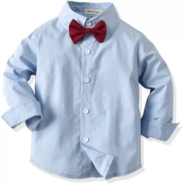 IDOPIP Toddler Kids Baby Boys 1st Christmas Outfit Gentleman Striped Shirt with Bowtie Long Suspender Pants Overalls ClothesBlue  Navy Blue