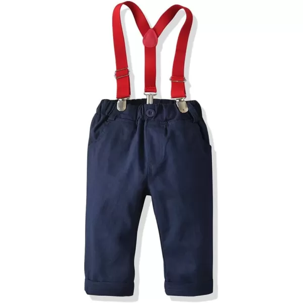 IDOPIP Toddler Kids Baby Boys 1st Christmas Outfit Gentleman Striped Shirt with Bowtie Long Suspender Pants Overalls ClothesBlue  Navy Blue