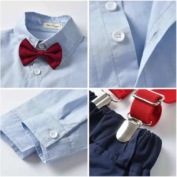 IDOPIP Toddler Kids Baby Boys 1st Christmas Outfit Gentleman Striped Shirt with Bowtie Long Suspender Pants Overalls ClothesBlue  Navy Blue