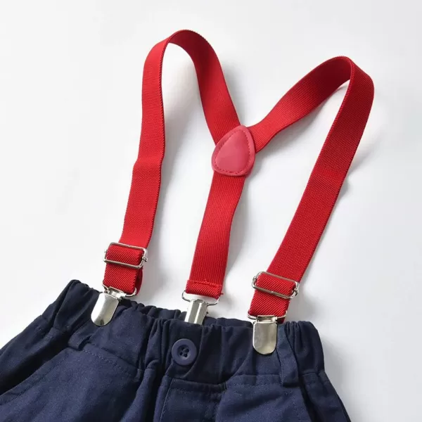 IDOPIP Toddler Kids Baby Boys 1st Christmas Outfit Gentleman Striped Shirt with Bowtie Long Suspender Pants Overalls ClothesBlue  Navy Blue