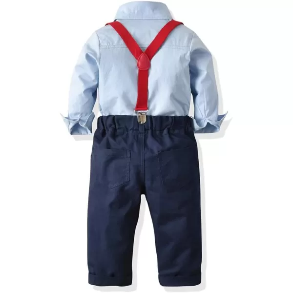 IDOPIP Toddler Kids Baby Boys 1st Christmas Outfit Gentleman Striped Shirt with Bowtie Long Suspender Pants Overalls ClothesBlue  Navy Blue