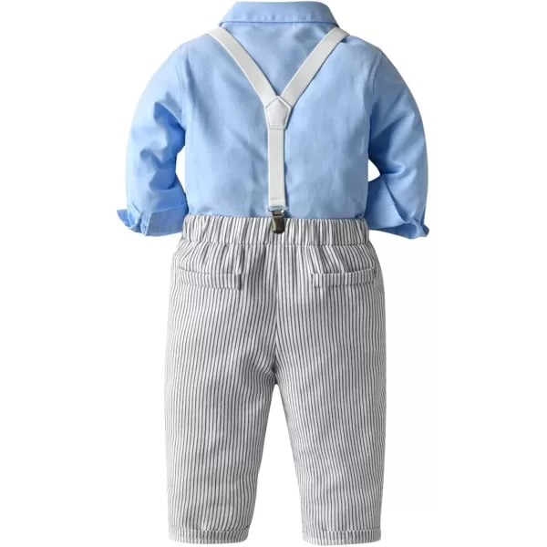 IDOPIP Toddler Kids Baby Boys 1st Christmas Outfit Gentleman Striped Shirt with Bowtie Long Suspender Pants Overalls ClothesBlue  Striped