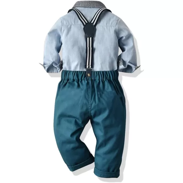 IDOPIP Toddler Kids Baby Boys 1st Christmas Outfit Gentleman Striped Shirt with Bowtie Long Suspender Pants Overalls ClothesBlue