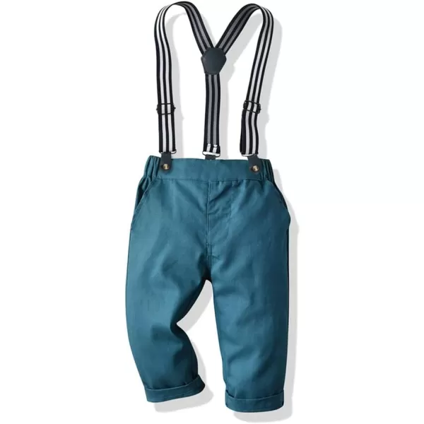 IDOPIP Toddler Kids Baby Boys 1st Christmas Outfit Gentleman Striped Shirt with Bowtie Long Suspender Pants Overalls ClothesBlue