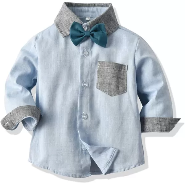 IDOPIP Toddler Kids Baby Boys 1st Christmas Outfit Gentleman Striped Shirt with Bowtie Long Suspender Pants Overalls ClothesBlue