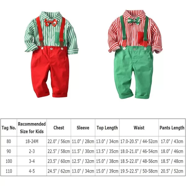 IDOPIP Toddler Kids Baby Boys 1st Christmas Outfit Gentleman Striped Shirt with Bowtie Long Suspender Pants Overalls ClothesGreen Striped