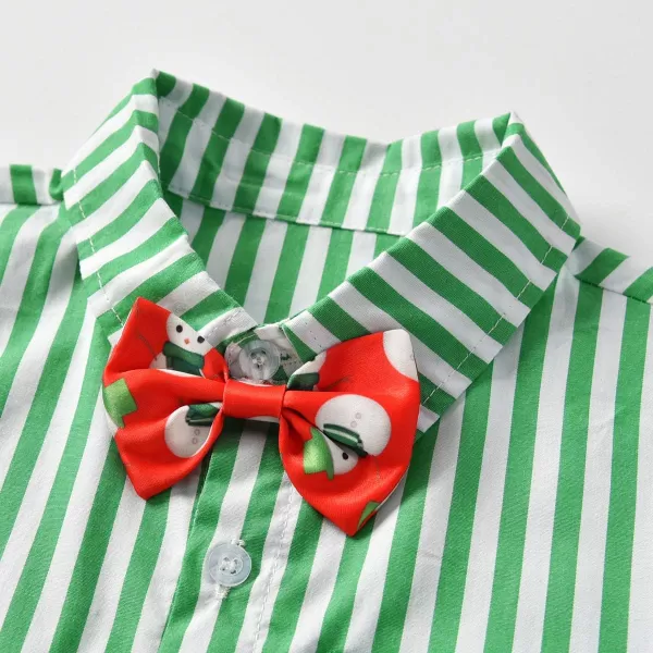 IDOPIP Toddler Kids Baby Boys 1st Christmas Outfit Gentleman Striped Shirt with Bowtie Long Suspender Pants Overalls ClothesGreen Striped