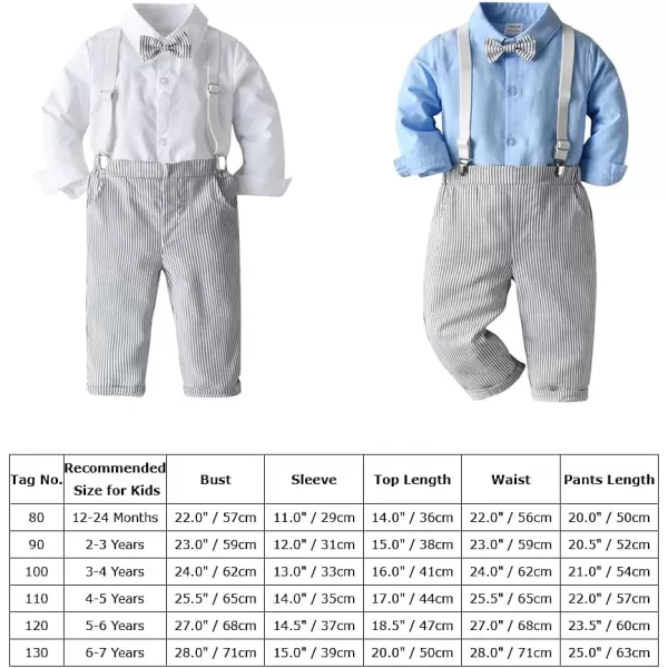 IDOPIP Toddler Kids Baby Boys 1st Christmas Outfit Gentleman Striped Shirt with Bowtie Long Suspender Pants Overalls ClothesWhite  Striped