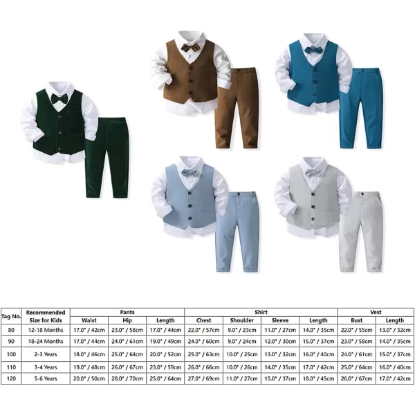 IDOPIP Toddler Kids Baby Boys Formal Suit Gentleman Outfit Long Sleeve Shirt with Bowtie  Vest  Pants Overalls Clothes 28TDark Green  Vest
