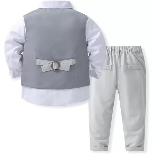 IDOPIP Toddler Kids Baby Boys Formal Suit Gentleman Outfit Long Sleeve Shirt with Bowtie  Vest  Pants Overalls Clothes 28TGray  Vest