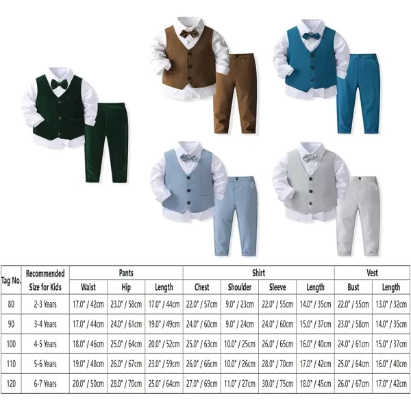 IDOPIP Toddler Kids Baby Boys Formal Suit Gentleman Outfit Long Sleeve Shirt with Bowtie  Vest  Pants Overalls Clothes 28TGray  Vest