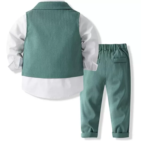 IDOPIP Toddler Kids Baby Boys Formal Suit Gentleman Outfit Long Sleeve Shirt with Bowtie  Vest  Pants Overalls Clothes 28TGreen  Vest