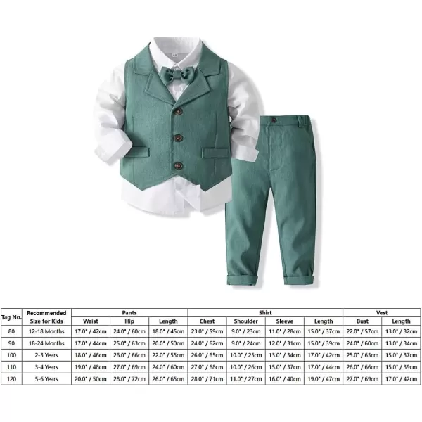 IDOPIP Toddler Kids Baby Boys Formal Suit Gentleman Outfit Long Sleeve Shirt with Bowtie  Vest  Pants Overalls Clothes 28TGreen  Vest