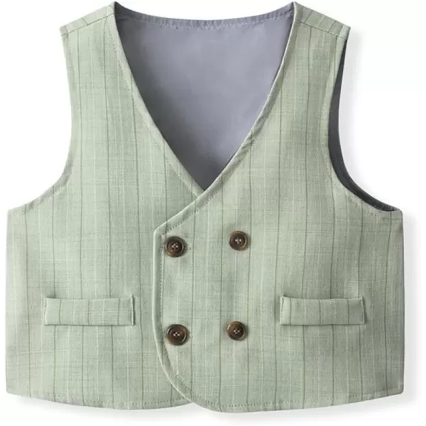 IDOPIP Toddler Kids Baby Boys Formal Suit Gentleman Outfit Long Sleeve Shirt with Bowtie  Vest  Pants Overalls Clothes 28TLight Green