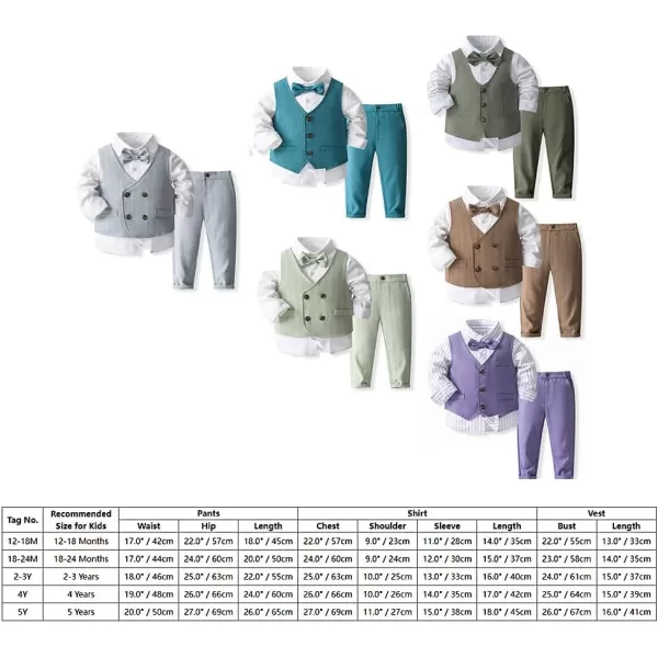 IDOPIP Toddler Kids Baby Boys Formal Suit Gentleman Outfit Long Sleeve Shirt with Bowtie  Vest  Pants Overalls Clothes 28TPurple